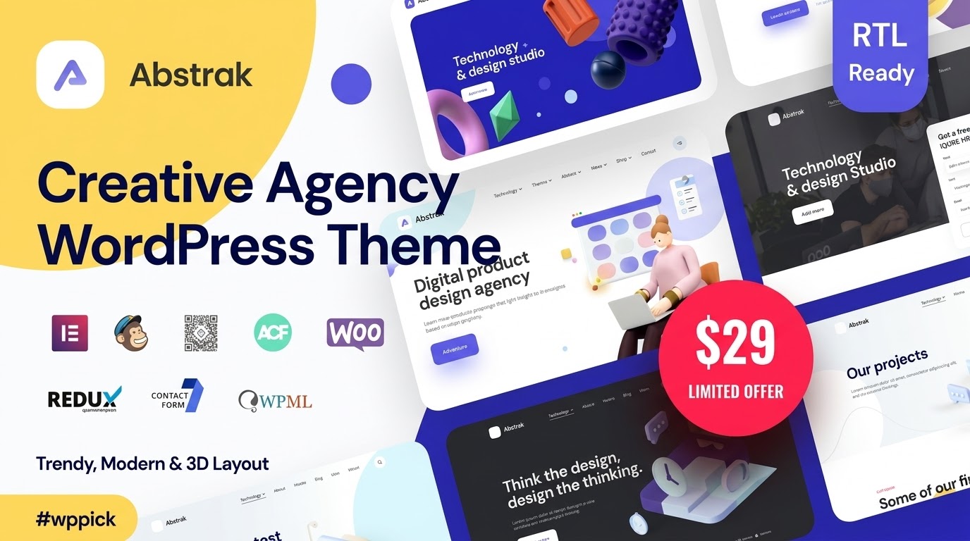 abstrak creative agency wordpress theme feature - Download WordPress Themes in One Place​