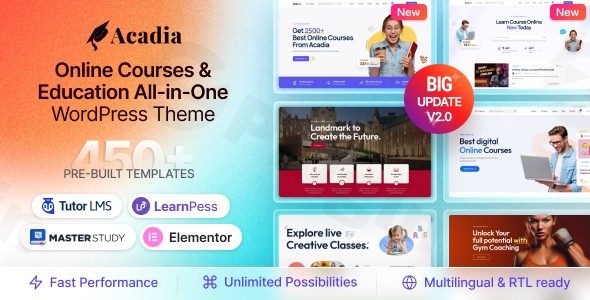 acadia education wordpress theme for university online course plugin - Download WordPress Themes in One Place​