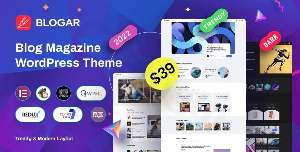 blogar blog magazine theme plugin - Download WordPress Themes in One Place​