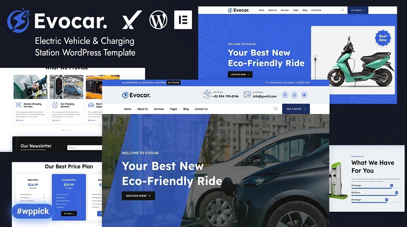 evocar electric vehicle charging station wordpress theme feature - Download WordPress Themes in One Place​
