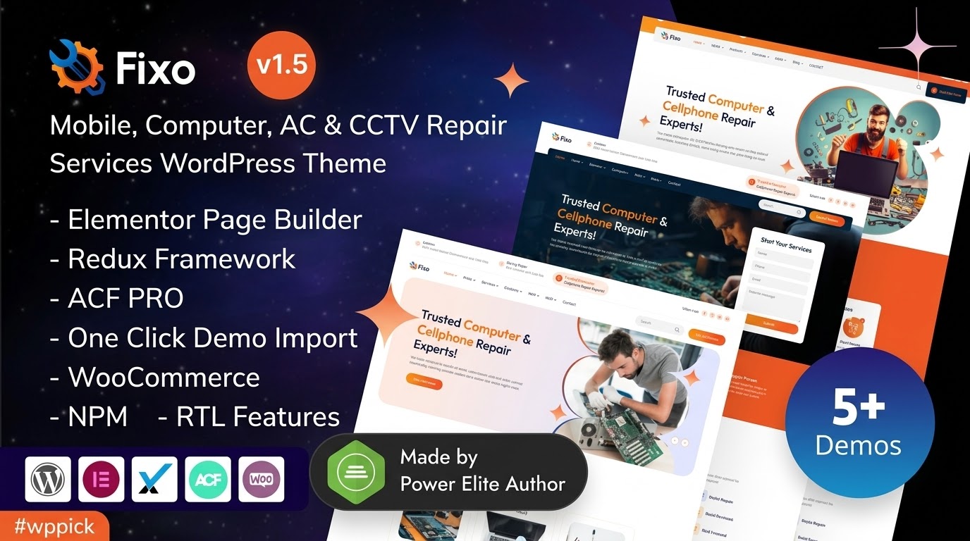 fixo mobile computer repair services elementor wordpress theme feature - Download WordPress Themes in One Place​