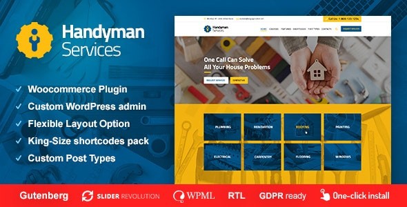 handyman services construction renovation wordpress theme plugin - Download WordPress Themes in One Place​