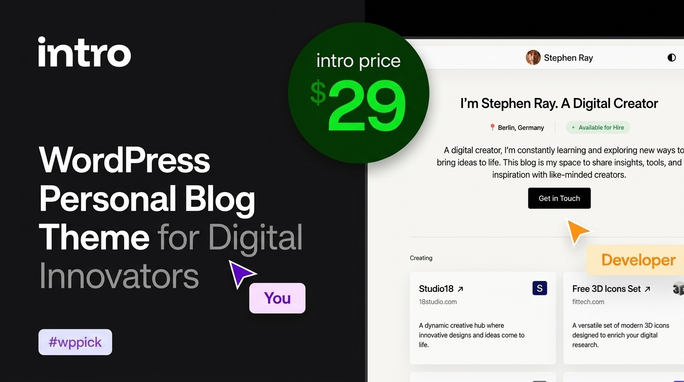 intro personal digital blog wordpress theme feature - Download WordPress Themes in One Place​