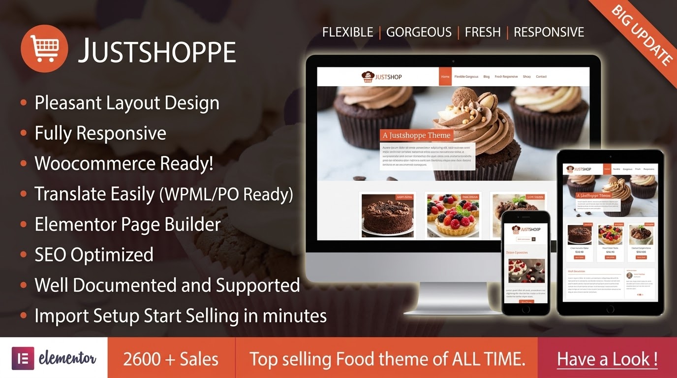 justshoppe elementor cake bakery wordpress theme feature - Download WordPress Themes in One Place​