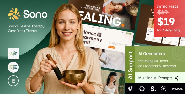 sono sound healing therapy wordpress theme plugin - Download WordPress Themes in One Place​