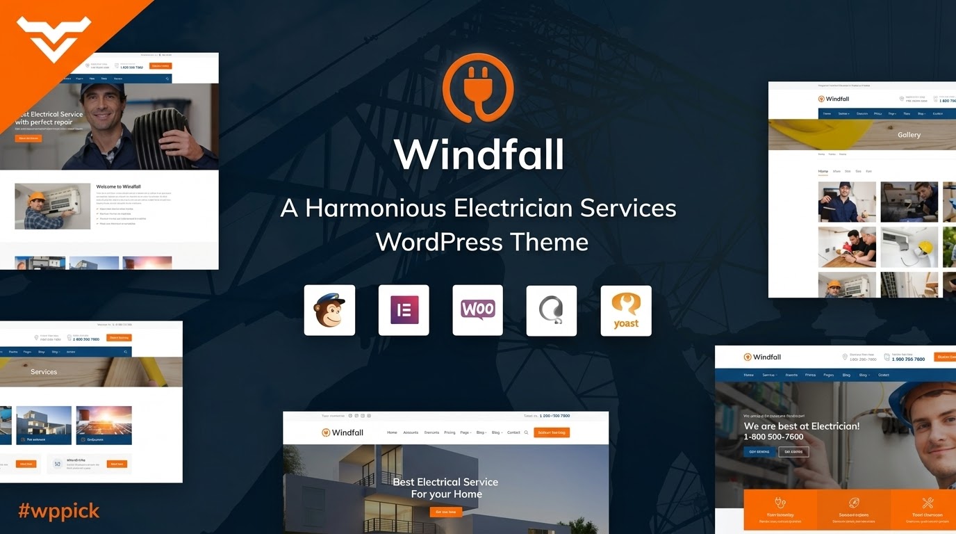 windfall electrician services wordpress theme feature - Download WordPress Themes in One Place​
