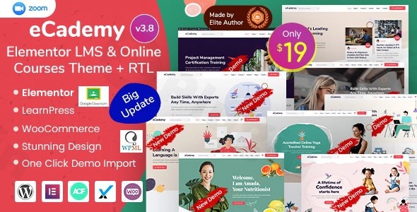 ecademy elementor lms online courses theme plugin - Download WordPress Themes in One Place​