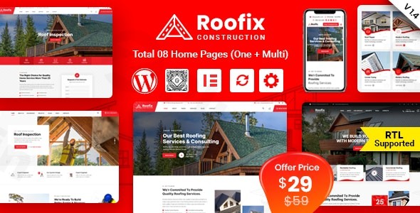 roofix roofing services wordpress theme plugin - Download WordPress Themes in One Place​