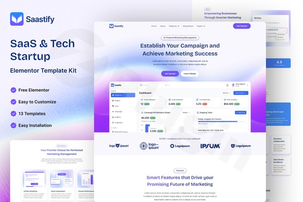 saastify saas tech startup elementor template kit plugin - Download the Best WordPress Plugins in One Place​