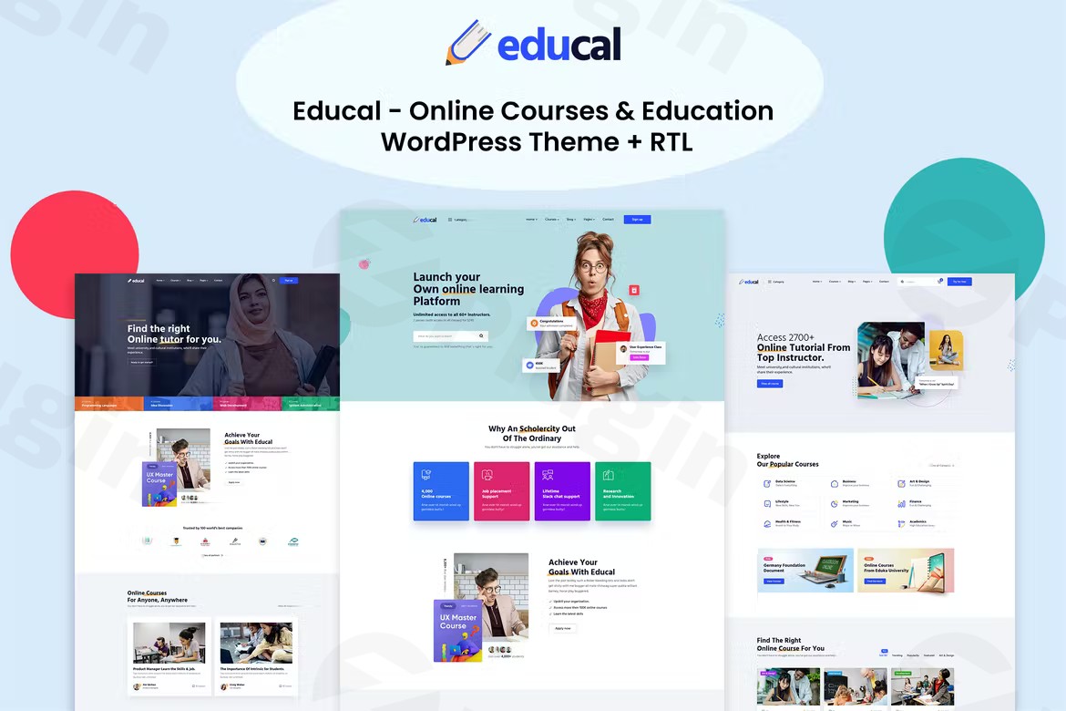 educal online courses education wordpress theme plugin - Download WordPress Themes in One Place​