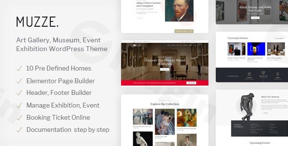 muzze museum art gallery exhibition wordpress theme plugin - Download WordPress Themes in One Place​