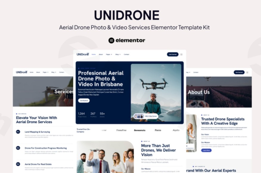unidrone aerial drone photo and video services elementor template kit plugin - Download the Best WordPress Plugins in One Place​