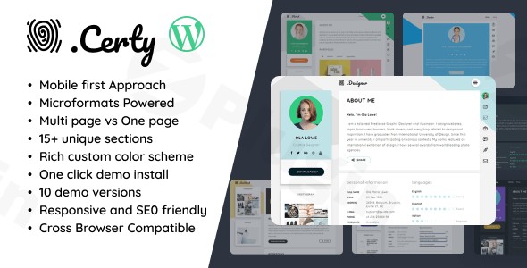 certy creative resume cv wordpress theme plugin - Download WordPress Themes in One Place​