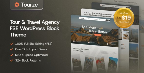 tourze tour travel agency gutenverse fse wordpress block theme plugin - Download WordPress Themes in One Place​